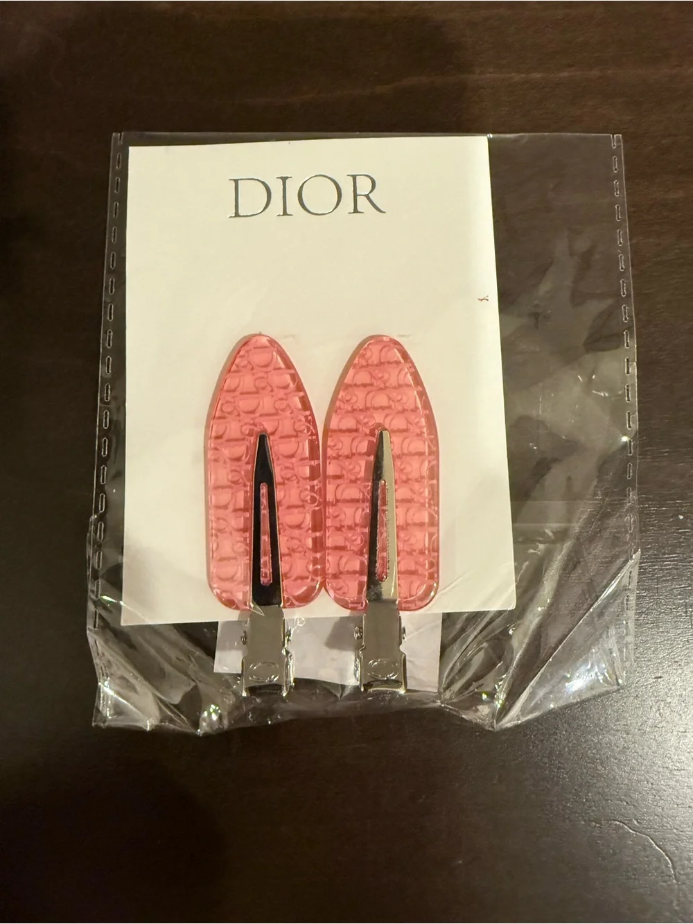 Dior Pink Embossed Logo Snap Hair Clips - Set of 2